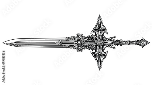 Black and White Sword Image with Sword in Middle