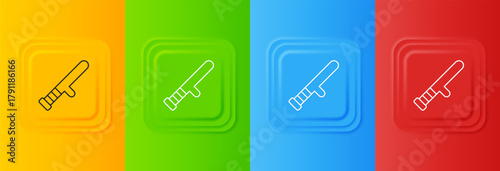 White Police rubber baton icon isolated on colorful background. Rubber truncheon. Police Bat. Police equipment. Set icons in square buttons. Vector