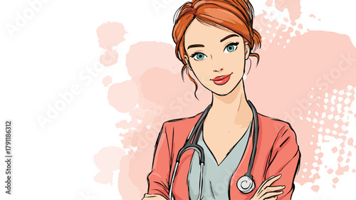 Professional Female Doctor Cartoon Character with Stethoscope Vector Illustration