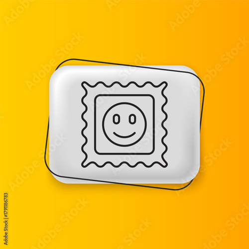 Black LSD acid mark icon isolated on yellow background. Acid narcotic. Postmark. Postage stamp. Health danger. Silver rectangle button. Vector