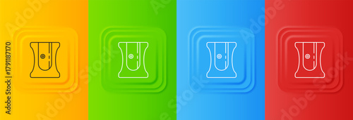 White Pencil sharpener icon isolated on colorful background. Set icons in square buttons. Vector