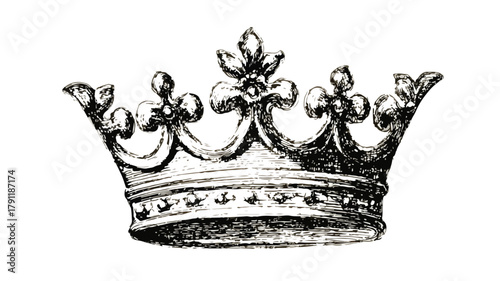 Regal Prince Crown Drawing Vector with Detailed Outline for Design Projects
