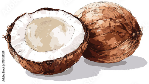 Half Coconut with Inside Drawing Illustration for Tropical Designs