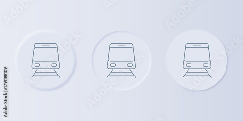Grey Train and railway icon isolated on grey background. Public transportation symbol. Subway train transport. Metro underground. Set icons in square buttons. Vector