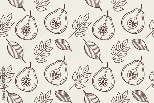 Hand-Drawn Pears and Leaves Pattern