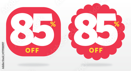 85% off, value, discount, commerce, sticker, promo, shop, template, banner, offer, sale, shape, advertising, price, purchase, tag, retail. Shape, set, icon, vector