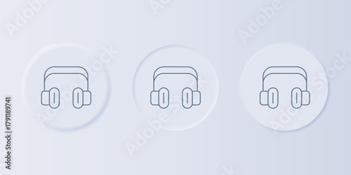 Grey Headphones icon isolated on grey background. Support customer service, hotline, call center, faq, maintenance. Set icons in square buttons. Vector