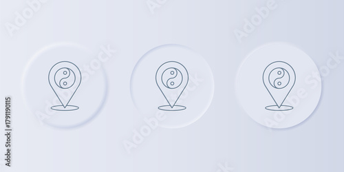 Grey Yin Yang symbol of harmony and balance icon isolated on grey background. Set icons in square buttons. Vector