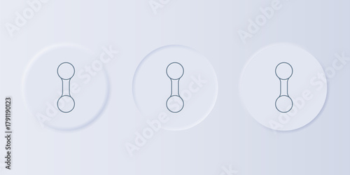 Grey Dumbbell icon isolated on grey background. Muscle lifting, fitness barbell, sports equipment. Set icons in square buttons. Vector