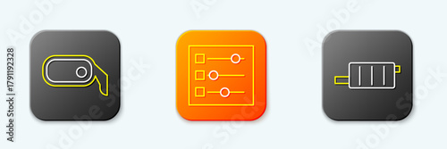 Set line Car rearview mirror, settings and muffler icon. Vector
