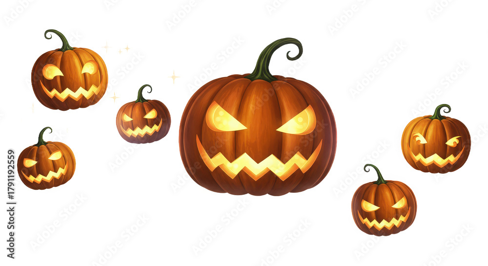 Fototapeta premium Glowing jack-o'-lanterns for halloween festivity and fun
