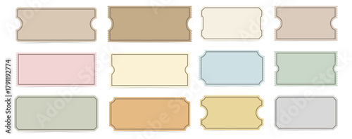 Set of empty blank vintage tickets with various shapes and pastel colors. Design elements. Vector