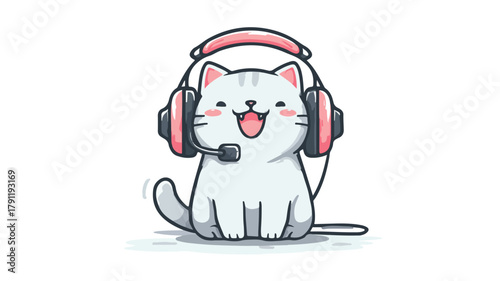 Professional Cute Cat Gaming Vector Icon Illustration with Outline