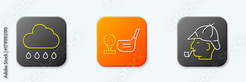 Set line Cloud with rain, Golf club ball on tee and Sherlock Holmes icon. Vector