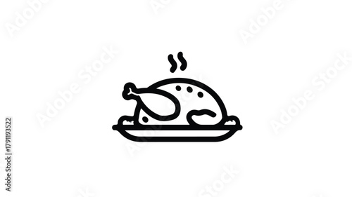 Delicious Cooked Turkey Solid Icon for Food Concept in Oven Roasting Style