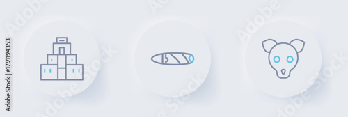 Set line Dog, Cigar and Chichen Itza in Mayan icon. Vector