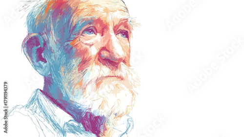 Elderly Man Portrait on White Background Vector Illustration