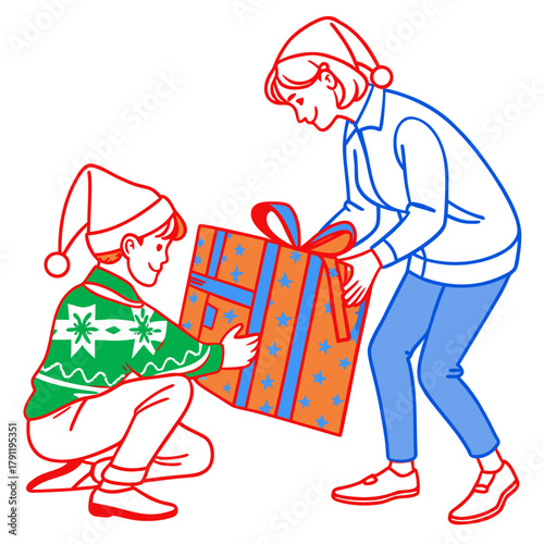 Children exchanging Christmas gift with joy and anticipation  