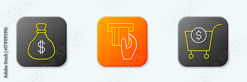 Set line Money bag, Credit card inserted and Shopping cart and dollar icon. Vector