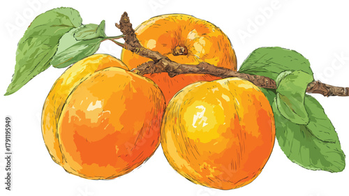 Juicy Fresh Orange Apricot Isolated on White Background Vector Illustration