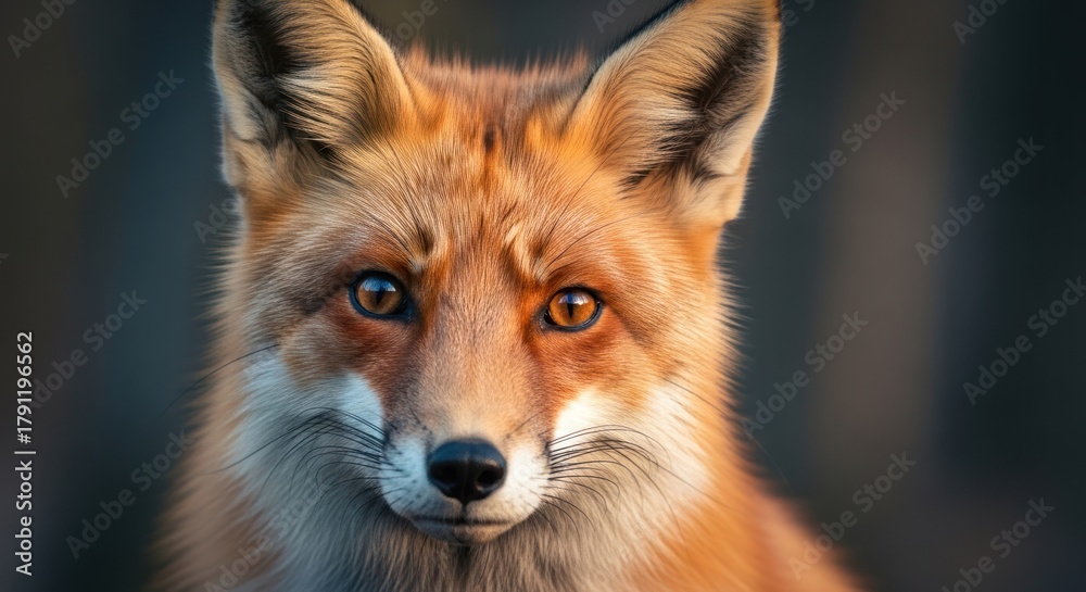Fototapeta premium Intense close-up of a vibrant orange fox with striking amber eyes and alert gaze