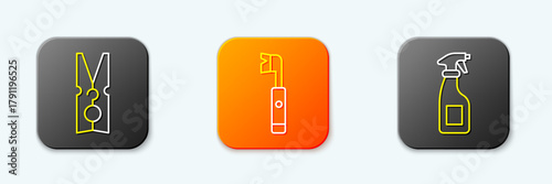 Set line Clothes pin, Electric toothbrush and Cleaning spray bottle icon. Vector