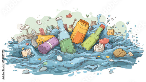 Polluted Water with Household Waste and Plastic Trash in Environmental Concept