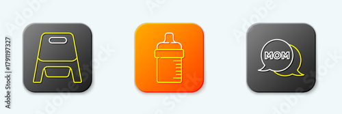 Set line Baby potty, bottle and Speech bubble mom icon. Vector