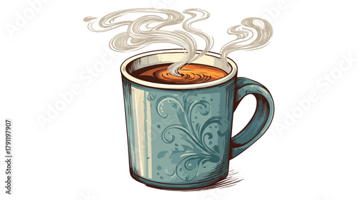 Steaming Brewed Tea and Coffee in Ceramic Mug Vector Illustration