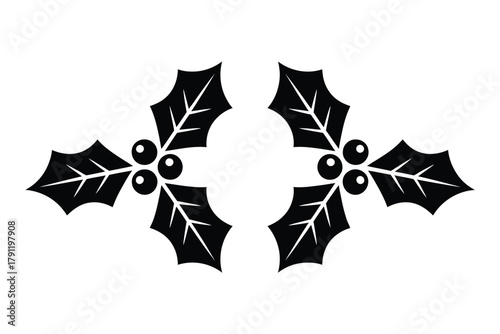 Two decorative sprays of holly with berries against a white background.