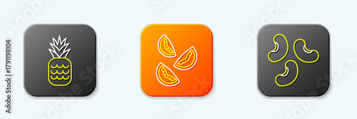 Set line Pineapple, Tomato and Beans icon. Vector