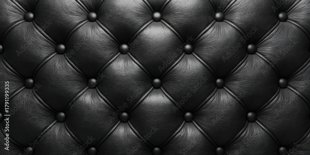 Obraz premium Black tufted leather upholstery with buttons creating texture