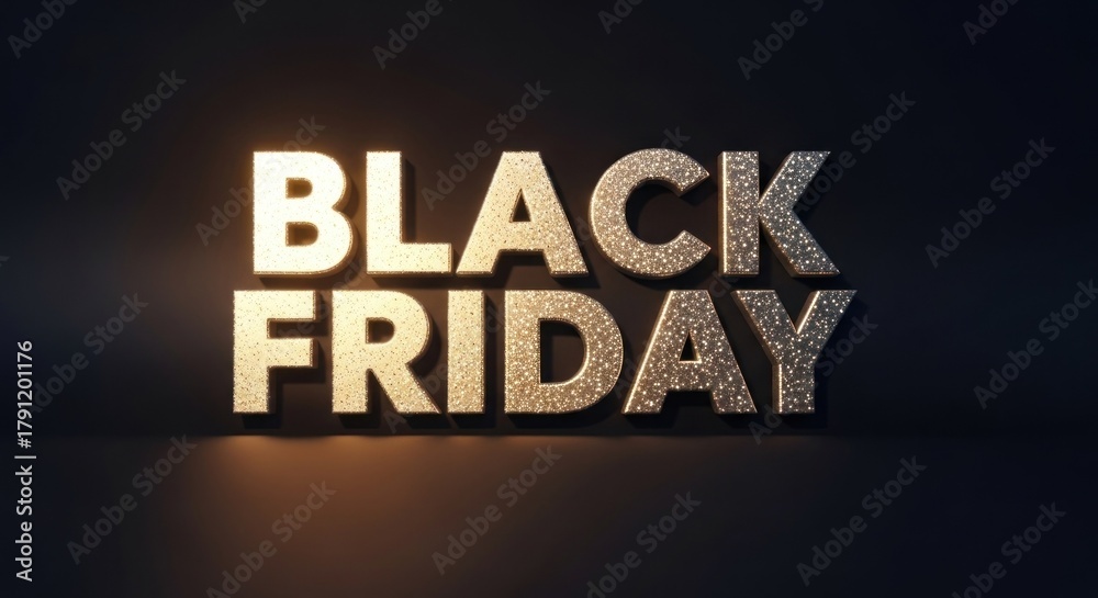 Obraz premium Sparkling gold 'BLACK FRIDAY' text with warm glow on a dark background