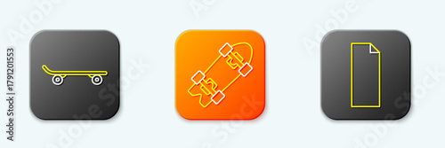 Set line Skateboard, Longboard or skateboard and Grip tape icon. Vector