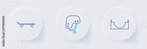 Set line Skate park, Skateboard helmet and icon. Vector