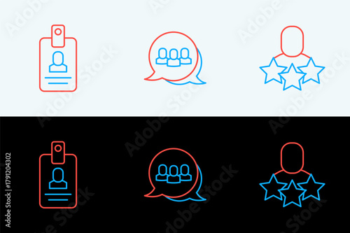 Set line Productive human, Identification badge and Project team base icon. Vector