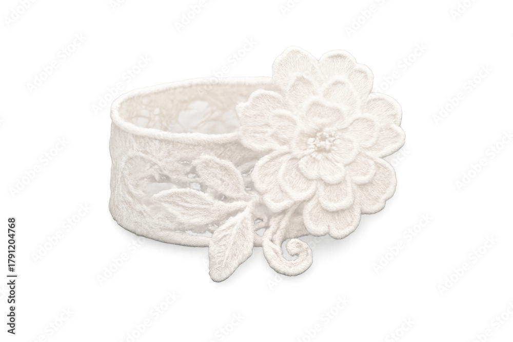 Obraz premium White lace bracelet with floral embroidery on transparent background