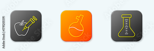 Set line Genetically modified apple, Test tube and icon. Vector