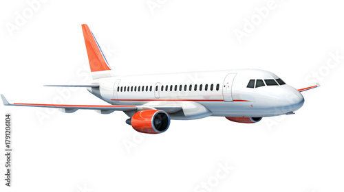 Commercial airplane in flight on transparent background