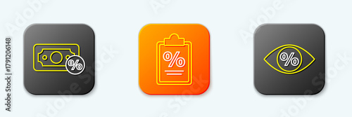 Set line Money percent, Finance document and Eye with icon. Vector