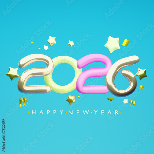 Happy New Year 2026 design. 3d render.