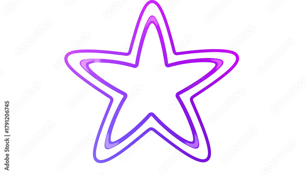 Fototapeta premium Outlined star with purple and blue gradient glow effect, stark black backdrop