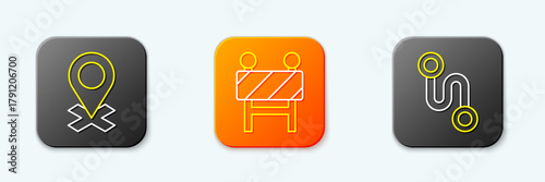 Set line Location, Road barrier and Route location icon. Vector