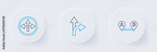 Set line Route location, Road traffic sign and icon. Vector