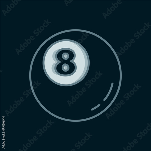 Line Billiard pool snooker ball icon isolated on black background. Flat filled outline style with shadow. Vector