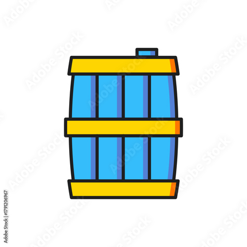 Color Wooden barrel icon isolated on white background. Alcohol barrel, drink container, wooden keg for beer, whiskey, wine. Flat filled outline style with shadow. Vector