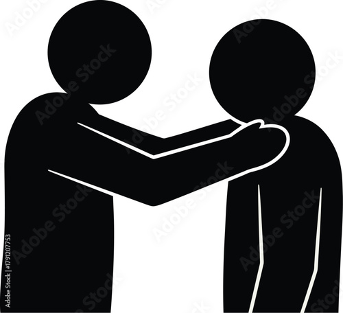 Stick figure comforting another person concept for support empathy and compassion illustration art design