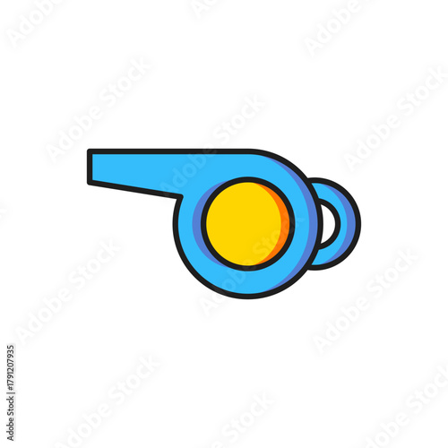 Color Whistle icon isolated on white background. Referee symbol. Fitness and sport sign. Flat filled outline style with shadow. Vector
