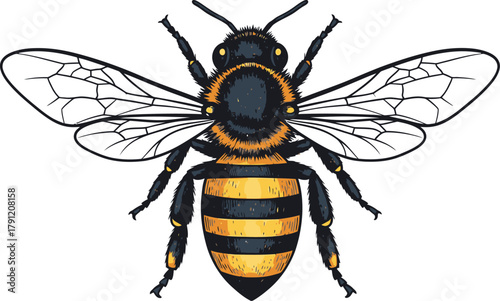 Isolated bumble bee illustration vector graphic design for honey bee and insect lovers and nature enthusiasts