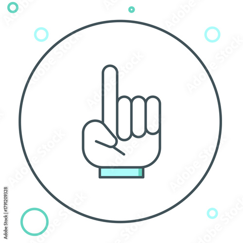 Line Number 1 one fan hand glove with finger raised icon isolated on white background. Symbol of team support in competitions. Colorful outline concept. Vector